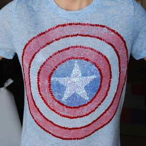 Halloween Captain America Tee Size L (Jr's) XS-S Customized Sequined Embellished